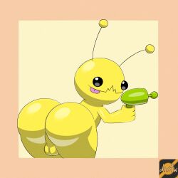 alien alien_hominid_(character) antennae_(anatomy) anthro ass balls darknsfwindie genitals gun hi_res male newgrounds presenting presenting_hindquarters ranged_weapon tongue video_games weapon yellow_body