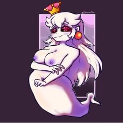 1girls ass big_breasts boosette breasts female female_only floating ghost ghost_girl girl long_hair mario_(series) new_super_mario_bros._u_deluxe nipples purple_nipples pussy red_eyes solo steamjek steamjek_(artist) super_crown thick thick_thighs vagina white_hair