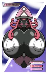 big_breasts big_nipples blush breasts clothed clothing female gigantic_breasts hi_res huge_breasts humanoid hyper hyper_breasts legendary_pokémon legless mouthless nintendo nipples pokémon_(species) pokemon solo tapu_lele topless valerya5 video_games