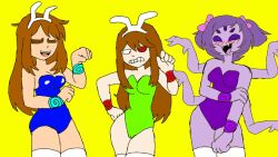 2d 3girls artist_request bunnysuit chara collar female female_only frisk humanoid hypnosis hypnotic_collar long_hair muffet multiple_girls tagme undertale undertale_(series)