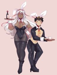 1boy 1girls ai:_the_somnium_files ai:_the_somnium_files_-_nirvana_initiative breasts bunny_boy bunny_ears bunny_girl bunnysuit inkopolis kuruto_ryuki large_breasts mole mole_on_breast reverse_bunnysuit tama_(ai:_the_somnium_files) thighs tight_clothing tights