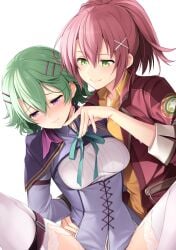 cropped eiyuu_densetsu female green_hair hakuleg high_ponytail juna_crawford long_hair musse_egret ponytail potential_duplicate sen_no_kiseki sen_no_kiseki_iii third-party_edit yuri