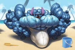 anthro beach furry guzreuef hyper hyper_biceps hyper_bulge hyper_genitalia hyper_legs hyper_muscles hyper_pecs hyper_penis hyper_thighs legs lilo_and_stitch muscles muscular muscular_arms muscular_legs muscular_male muscular_thighs pecs stitch veins