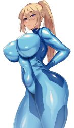 1girls ass belly belly_button big_ass big_breasts big_butt blonde_hair blue_eyes blue_outfit blue_suit bodysuit breasts butt curvaceous curves curvy curvy_body curvy_female curvy_figure curvy_hips curvy_thighs huge_breasts large_ass large_breasts large_butt legs metroid ponytail samus_aran thick thick_legs thick_thighs thighs thunder_thighs tight_clothes tight_clothing tight_fit tummy volyz zero_suit zero_suit_samus