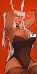 1girls big_breasts bunny_ears bunny_girl bunny_tail bunnysuit busty cleavage dark-skinned_female dark_skin eyeliner female female_only fishnets fully_clothed hand_in_hair heart long_hair miruko my_hero_academia pout rabbit_ears rabbit_girl rabbit_tail rumi_usagiyama solo stormcallart thick thighhighs tight_clothing white_hair