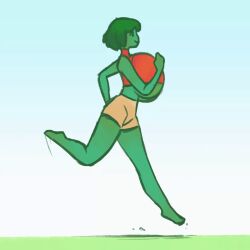 1:1 1girls alternate_breast_size animated artist_request bare_shoulders big_breasts bouncing_breasts breasts clothed clothes clothing copyright_request female female_only full_body green_body green_hair green_skin hair hips huge_breasts humanoid jiggle large_breasts nyuru running short_hair shorts side_view simple_background slime_girl smile smiling solo solo_female sports_bra thick thick_thighs thighs top_heavy unknown_artist wide_hips