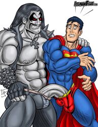 2boys big_penis clark_kent dc dc_comics facial_hair gay grey_skin icemanblue lobo_(dc) male male_focus male_only muscular muscular_male superman tagme