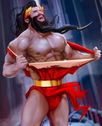 bad_id bad_twitter_id beard bulge european_mythology god greek_mythology hades_(game) hades_(hades) hades_(mythology) long_hair male_only muscles muscular muscular_male mythology qai_san ripping_clothing source_request supergiant_games year_request