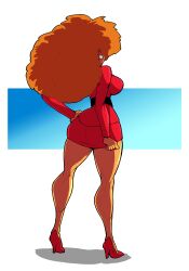 1girls ass ass_in_dress belt big_ass big_breasts bottomwear breasts cartoon_network earrings female female_only full_body hair hand_on_hip heels high_heels huge_breasts legs long_hair mature mature_female mature_woman milf office_lady orange_hair powerpuff_girls sara_bellum skirt solo solo_female theoverloader thick_thighs thighs topwear