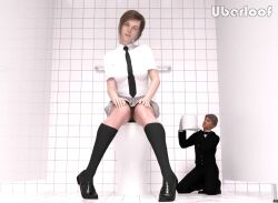 bathroom female femdom giantess humiliation render rendered school school_uniform servant student toilet toilet_paper uberloof