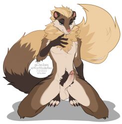 2022 4_toes 5_fingers alpha_channel anthro blue_eyes brown_body brown_fur claws cuter_male digital_media_(artwork) feet fingers fur hi_res kittydee kneeling male mammal mustela mustelid musteline navel pubic_hair simple_background smile solo toes transparent_background true_musteline