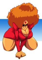 1girls big_breasts big_lips bimbo breasts cartoon_network choker cleavage eyes_obscured female female_only hair hair_covering_eyes huge_breasts lips long_hair mature mature_female mature_woman milf on_knees orange_hair powerpuff_girls red_lips red_lipstick sara_bellum solo solo_female stick theoverloader thick_lips thick_thighs thighs