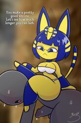 absurd_res animal_crossing ankha ankha_(animal_crossing) anthro bikini blurred_background blush bodily_fluids clothing domestic_cat duo faceless_character faceless_male felid feline felis female femdom frown genitals hi_res human male male/female mammal nintendo nude open_mouth penis princess_jomes sitting_on_another sweat swimwear video_games