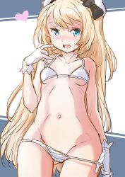 1girls artist_request blonde_hair blue_eyes blush breasts jervis_(kantai_collection) kantai_collection lingerie love_heart navel open_mouth pale-skinned_female pale_skin panty_pull sailor_hat seductive seductive_smile small_breasts smile solo solo_female solo_focus thighs white_bra white_gloves white_panties