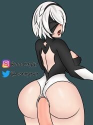 ahe_gao anal anal_sex anus anxy7w7 ass big_ass big_breasts big_penis blindfold breasts buttjob closed_eyes female nier:_automata partially_clothed penetration ripped_clothing ripped_pantyhose sex sex_from_behind tongue tongue_out white_hair yorha_2b