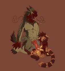 anthro balls blood bodily_fluids canid canine canis cum duo erection forced foulserpent fur genital_fluids genitals gore hi_res male male/male mammal nude open_mouth penis procyonid raccoon rape simple_background were werecanid werecanine werewolf wolf wounded