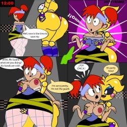 2girls comic dexter's_laboratory dexter's_mom five_nights_at_freddy's multiple_girls pyramid_(artist) tagme toy_chica_(eroticphobia) toy_chica_(fnaf) yuri