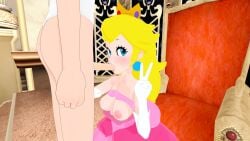 3d big_breasts big_penis blonde_hair blowjob blushing breasts breasts_out butts69420 crown dress female female_focus hi_res highres illusion_soft koikatsu male mario_(series) nintendo peace_sign penis png princess princess_peach throne_room top_down unseen_male_face