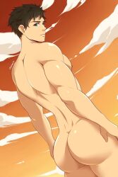 1boy ass big_ass brown_hair free! gasaiv huge_ass huge_butt looking_at_viewer looking_back looking_back_at_viewer male male_only naked solo sousuke_yamazaki thick_ass