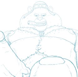 anthro bear big_penis body_hair chest_hair cigar erection first_person_view fluffysnowmeow humanoid_penis looking_at_viewer male male_only mammal nipples overweight penis pubes retracted_foreskin solo submissive submissive_pov uncut