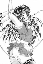 1990s 1992 20th_century arms_up bishoujo_senshi_sailor_moon black_hair bondage bound clothes color female female_only gag gagged hair human iraoto long_hair monochrome nipples pussy_juice rei_hino sailor_mars side_view solo tagme