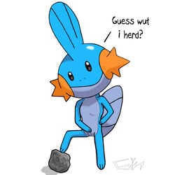 barefoot color english_text female female_only i_herd_u_liek_mudkips meme mudkip nude pokemon pokemon_(species) pokemon_rse rock smile solo standing tagme text vulva