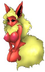 anthro breasts color eeveelution female female_only flareon fur furry furry_ears kneeling nipples nude pointy_ears pokemon pokemon_(species) red_fur solo sugarcup tagme