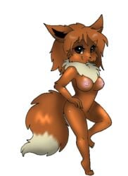 anthro breasts brown_fur color eevee female female_only fur furry hand_on_hip nipples nude on_one_foot pokemon solo standing sugarcup tagme