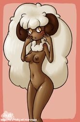 anthro blush breasts brown_skin color female female_only horns nipples nude pokemon rapps solo standing tagme whimsicott