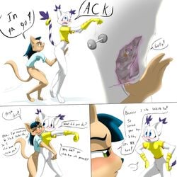 anthro bandai_namco clothing comic crossover digimon eyeofcalamity funny gatomon giantess humor kitty_katswell macro_female micro_in_vagina micro_insertion micro_male micro_on_macro nickelodeon t.u.f.f._puppy unbirthing vagina vaginal_penetration vore what x-ray