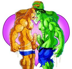 2boys anti-heroes.net bara ben_grimm fantastic_four french_kiss frottage gay hulk jcetheredge male male_only marvel multiple_males muscles tagme the_thing_(marvel) yaoi