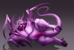 1boy chaos_(warhammer) chaos_space_marine demon demon_boy helmet hooves horns horns_and_hooves lewdbees_(artist) male_focus masked masked_male monster_boy muscular muscular_male penis penis_out precum precum_drip purple_skin solo_male tail tongue tongue_out warhammer_(franchise) warhammer_40k