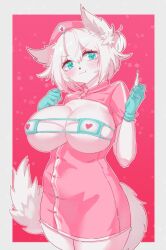 anthro big_breasts female fur furry gloves hair hat headwear looking_at_viewer mask momomofura nurse nurse_cap nurse_uniform thermometer