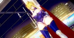 1girls artoria_pendragon artoria_pendragon_(lancer) basenokim big_breasts blonde_hair blush breasts busty clothed clothed_female crown fate/grand_order fate_(series) female female_only green_eyes solo solo_female voluptuous