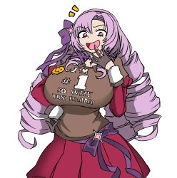 dress drill_hair huge_breasts hyakumantenbara_salome magicalgirlnoir nijisanji ojou-sama_pose purple_hair red_eyes ribbon shirt skirt smug smug_expression smug_face smug_grin smug_smile tagme virtual_youtuber