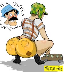 2boys a3llan ass ass_focus big_ass big_butt black_hair blush brown_hair butt chavo chespirito clothed_male don_ramon el_chavo_(series) el_chavo_animado el_chavo_del_ocho femboy gay meme motoanexo mototaxi_666 shadow shitpost simple_background smooth_skin white_background