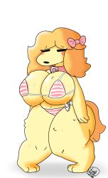 anthro anthrofied bikini breasts canine collar mochikirb oc original_character shortstack thick_thighs voluptuous yellow_fur