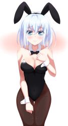 bang_dream! blue_eyes blush bunnysuit kurata_mashiro short_hair silver_hair