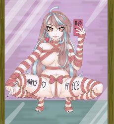 1girls 2022 cellphone covered_nipples covered_pussy emikukis english_text full_body light-skinned_female light_skin long_hair long_hair_female mirror mirror_selfie owozu red_eyes sylastheartist text valentine's_day virtual_youtuber youtube youtube_hispanic