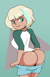 1girls ass big_breasts disney disney_channel disney_xd eyebrows_visible_through_hair female female_focus female_only flashing freckles jackie_lynn_thomas kohiitiimo long_shirt looking_at_viewer mooning portrait short_hair shorts signature solo solo_female standing star_vs_the_forces_of_evil thighs voluptuous