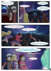 1boy 3girls aged_up baseball_cap blonde_hair brown_hair comic dipper_pines english_text gravity_falls mabel_pines pacifica_northwest page_9 panties pine_tree_(symbol) sealedhelm skirt speech_bubble straight_hair