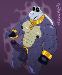 2022 abs accessory anthro balls biceps big_muscles big_penis bone bracelet chains clothing cock_ring collar dry_bones dry_himbones erection fan_character fingerless_gloves genitals gloves gold_(metal) handwear heart hi_res humanoid_genitalia humanoid_penis jewelry koopa koopa_troopa looking_at_viewer male male_only mario_(series) morlacoste muscular muscular_anthro muscular_male navel nintendo nipples non-mammal_balls non-mammal_nipples nude one_eye_closed pecs penis penis_accessory penis_jewelry purple_background scalie shell signature simple_background skull smile solo vein video_games wink