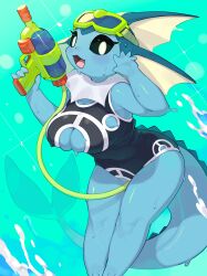 1girls big_breasts blush breasts eeveelution female female_only hi_res kame_3 looking_at_viewer nintendo pokémon_(species) pokemon pokemon_(species) pokemorph smiling_at_viewer solo solo_female swimsuit vaporeon water_gun