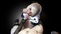 1futa 1girls 3d areolae balls black_background breasts equalsnine erect_penis erection female female_focus futa_on_female futanari intersex light-skinned_female light-skinned_futa light_skin nier nier:_automata penis pov testicles topless white_hair yorha_2b yorha_a2