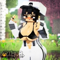 1girls 3d alternate_costume alternate_outfit arthur32 big_breasts black_hair blush bra breasts breasts_out clothed clothing ear_piercing fea_(arthur32) female female_only glasses goth hat jumpsuit mine-imator minecraft nipple_bulge nipples open_clothes open_jumpsuit open_mouth original original_character outside piercing relief solo sweat thick_thighs wide_hips