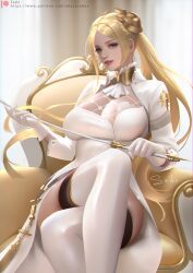 1girls big_breasts breasts female female_only light-skinned_female light_skin long_hair nier nier:_automata sade_abyss sitting solo solo_female yorha_commander