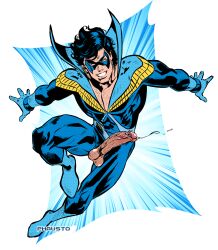 1boy batman_(series) clothed dark_hair dc dc_comics dick_grayson domino_mask eye_mask fully_clothed male male_focus male_only mask new_teen_titans nightwing penis penis_out phausto solo solo_male teen_titans