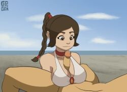 1boy 1girls animated animated_gif artist_name avatar_the_last_airbender beach bikini blue_sky braid braided_ponytail breasts brown_eyes brown_hair capy_diem choker cleavage cloud cloudy_sky erection female gif hands-free_paizuri horizon huge_breasts large_breasts long_hair outdoors paizuri paizuri_under_clothes penis public public_sex red_choker shadow sky smile swimsuit titfuck ty_lee uncensored upper_body white_bikini