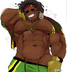 bara black_hair blush capcom dark-skinned_male dark_skin dee_jay hyaku_(artist) male male_only muscles muscular solo solo_male street_fighter street_fighter_6 sunglasses sweat sweating