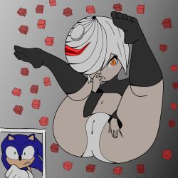 1boy 1girls 2022 artist_request cameltoe dress_lift female female_focus gray_background green_eyes grey_background leggings legs_up male orange_eyes panties red_hair sage_(sonic_frontiers) sega short_hair solo_focus sonic_(series) sonic_frontiers sonic_the_hedgehog vagina white_hair